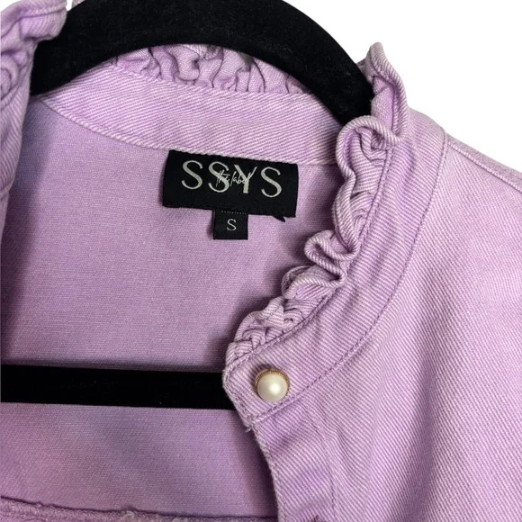 SSYS the Lable Purple Cotton Denim Button Front Ruffle Sleeveless Top Size Small - Picture 4 of 13